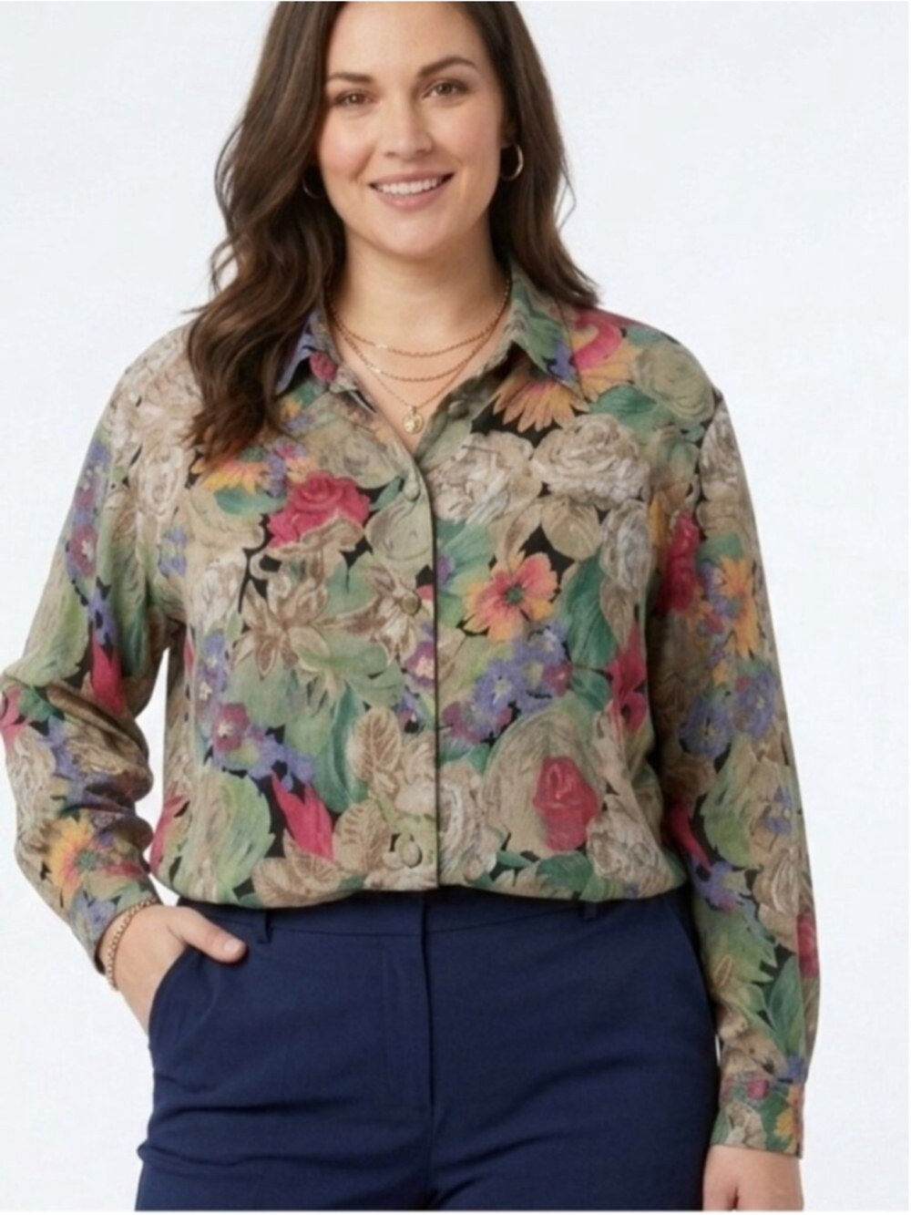 Vintage Della Spiga Dark Floral Button Up Blouse Romantic Cottagecore Shirt 1834
